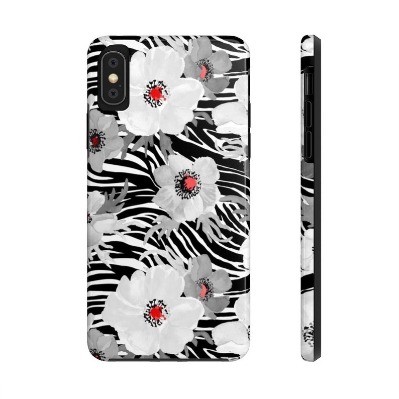 Tough Phone Cases iPhone 11 X 8 7 6 Plus Floral Zebra Print Aesthetic iPhone 11 Case