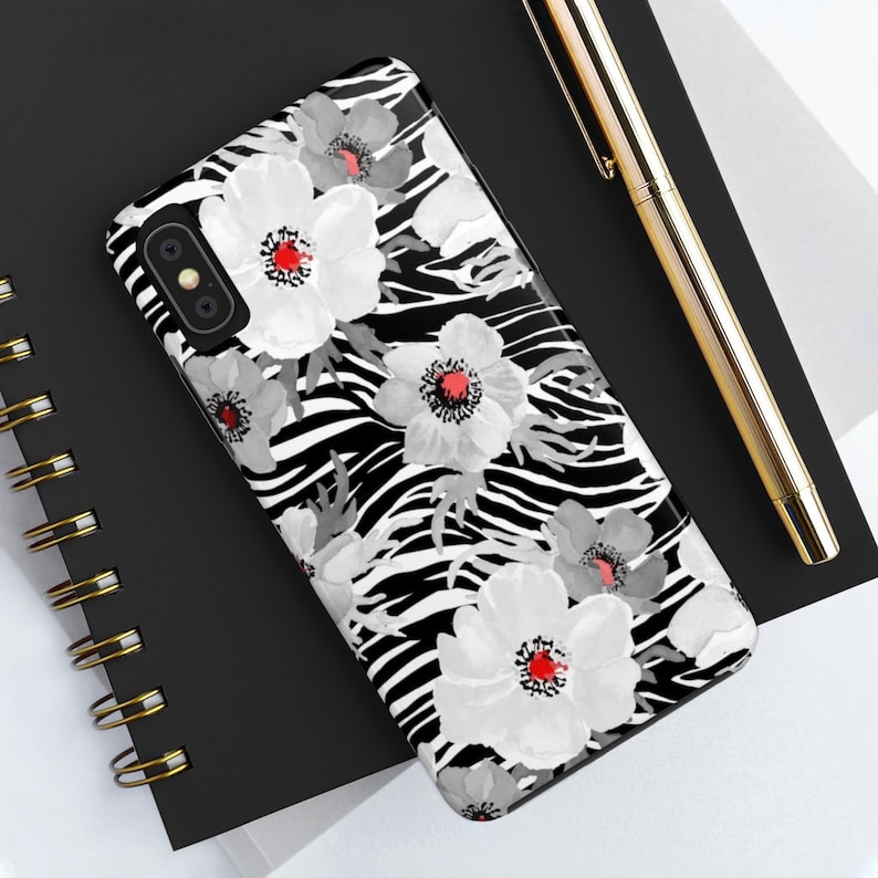 Tough Phone Cases iPhone 11 X 8 7 6 Plus Floral Zebra Print Aesthetic iPhone 11 Case