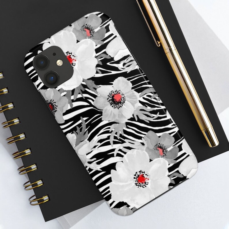 Tough Phone Cases iPhone 11 X 8 7 6 Plus Floral Zebra Print Aesthetic iPhone 11 Case