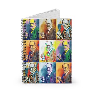 May include: A colorful pop art style illustration of Sigmund Freud, a famous psychologist, holding a cigar in each hand. The image is repeated nine times in a grid pattern, with each image featuring a different color scheme.
