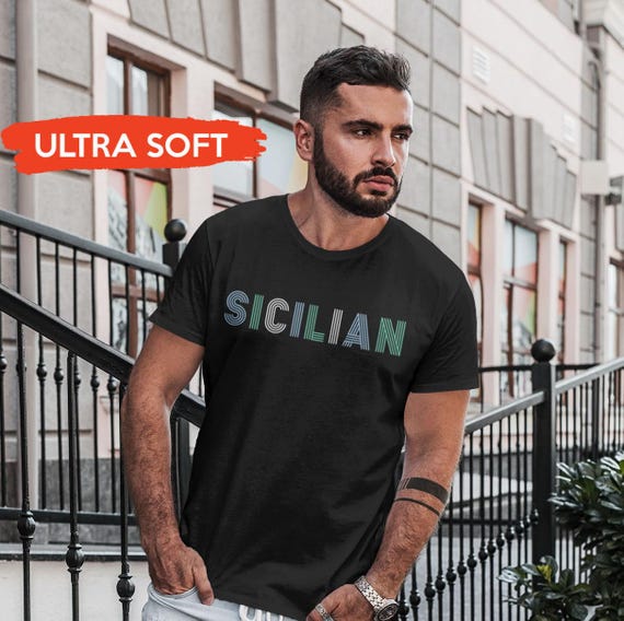 T-shirt Sicilia - Drapeau De La Sicile Et Italie - Noir - Taille Homme - Neuf Avec étiquettes