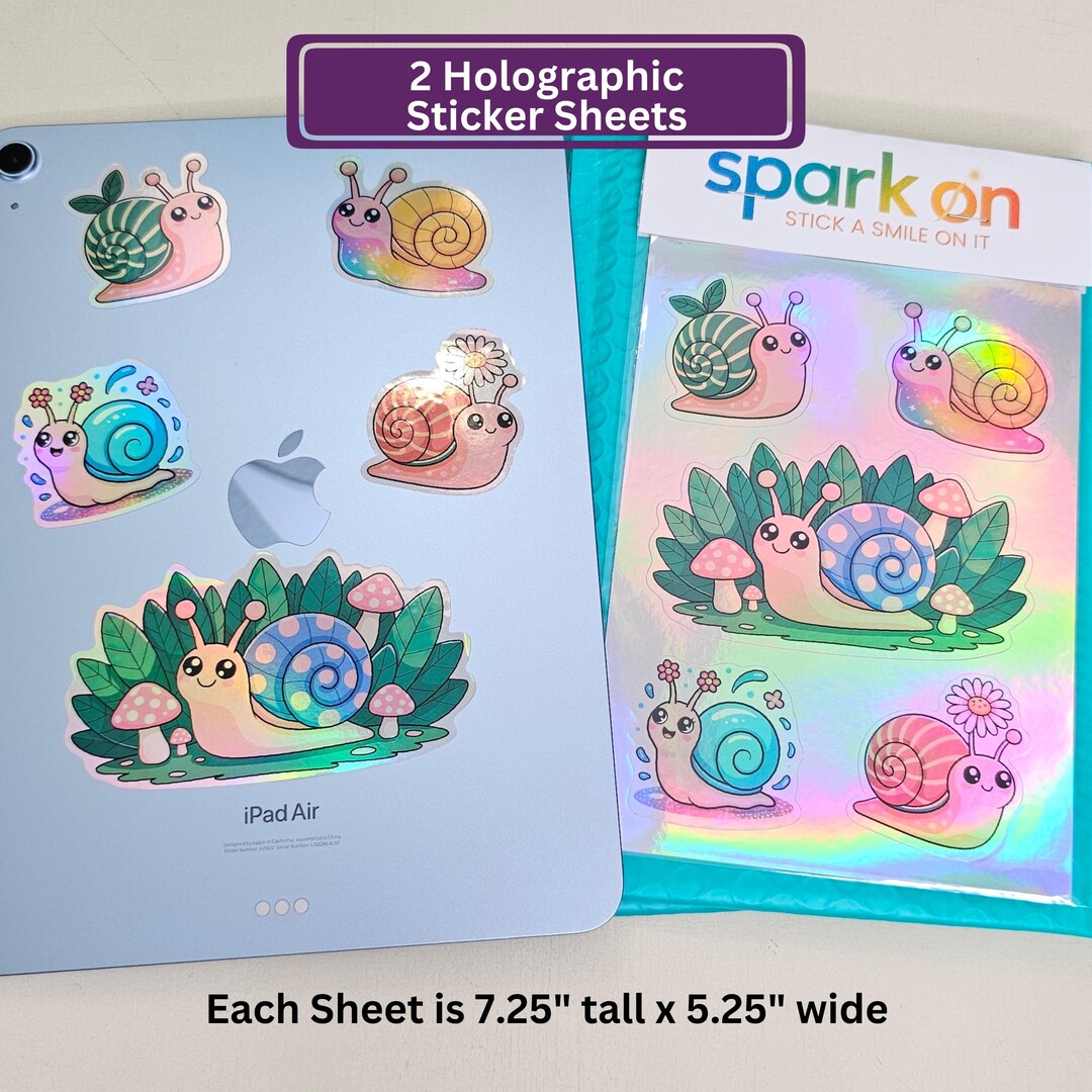Cute Kawaii Snail Sticker Set | Snail Lover Holographic Stickers Sheet ...