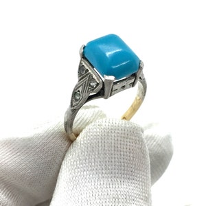 Antique Art Deco 9ct Gold & Silver Clear and Turquoise Paste Stone Ring Size – O