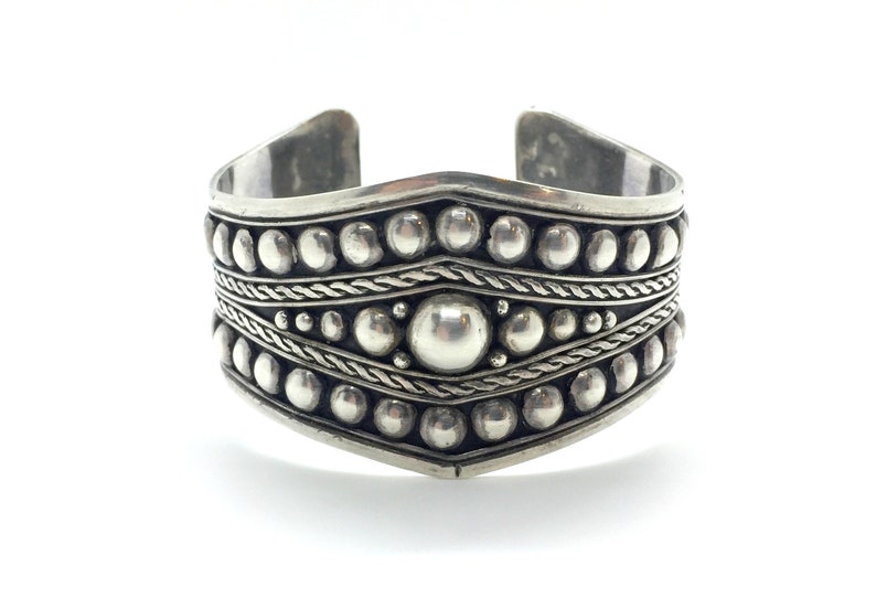 Vintage 70/'s Sterling Silver Modernist Era Ball Wide Cuff Bracelet