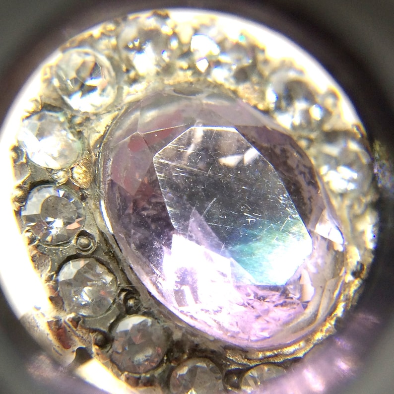 Antique Victorian Sterling Silver Natural Amethyst /& Clear Paste Stone Ring Size \u2013 OP