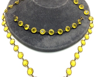 Antique Victorian Citrine Colour Vaseline Uranium Paste Bezel Necklace & Bracelet