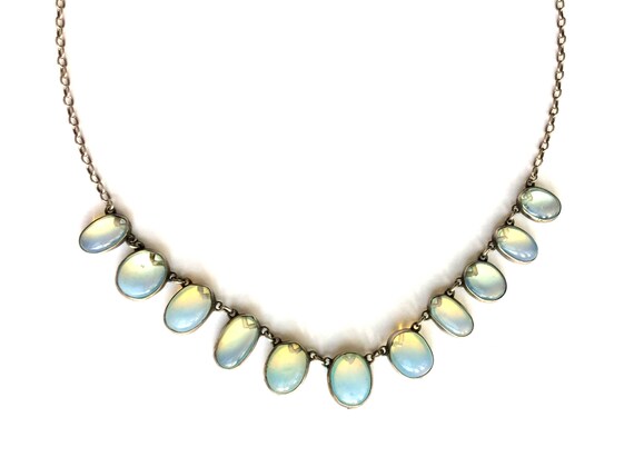 Antique Edwardian Sterling Silver Opaline Glass Ne