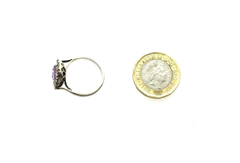 Antique Victorian Sterling Silver Natural Amethyst /& Clear Paste Stone Ring Size \u2013 OP