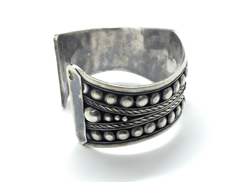 Vintage 70/'s Sterling Silver Modernist Era Ball Wide Cuff Bracelet