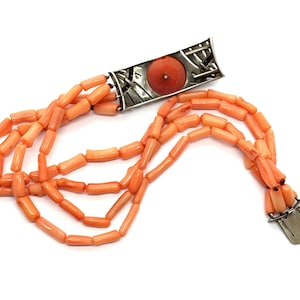 Antique French Art Deco Sterling Silver Paste Stone & Natural Coral Bracelet 画像 6