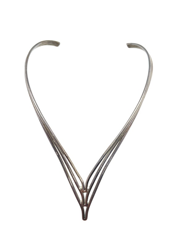 Vintage Sterling Silver Mexican Three tier Pointy Choker Necklace