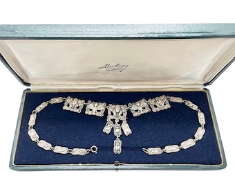 Antike Art Deco ägyptische Wiederbelebung 835 Silber Pharao & Skarabäus Choker Halskette