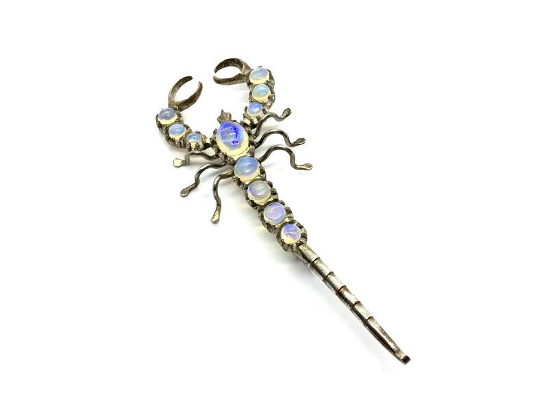 Antique Edwardian Silver Jelly Opal Scorpion Pin Brooch
