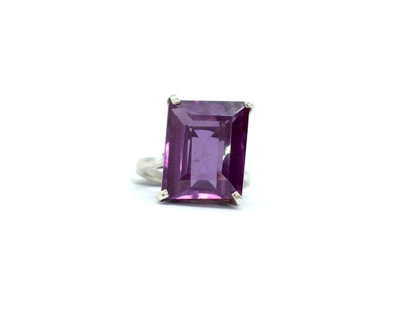 Vintage 70's Sterling Silver Asymmetric Rhodolite… - image 2