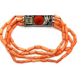 Antique French Art Deco Sterling Silver Paste Stone & Natural Coral Bracelet 画像 4