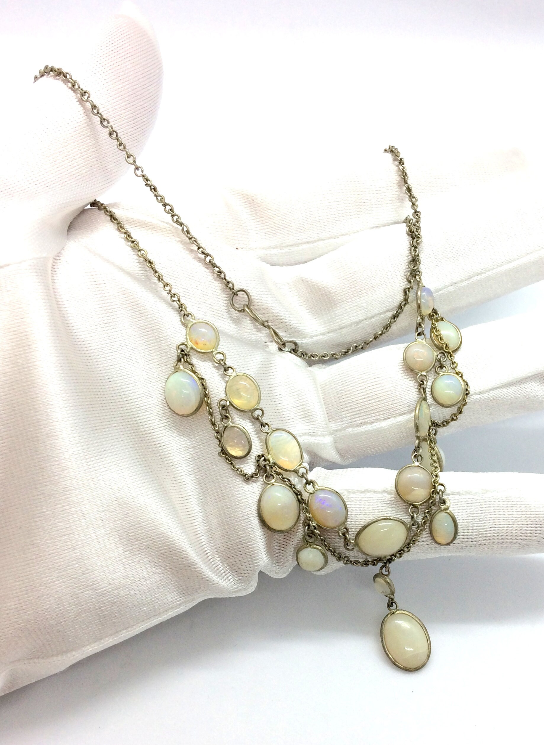 Antique Edwardian Silver White & Jelly Opal Festoon Necklace | Etsy