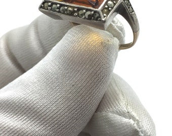 Antiker Art-Deco-Ära 9 Karat Gold & Silber Cairngorm Paste - Markasit Stein Ring Größe - M