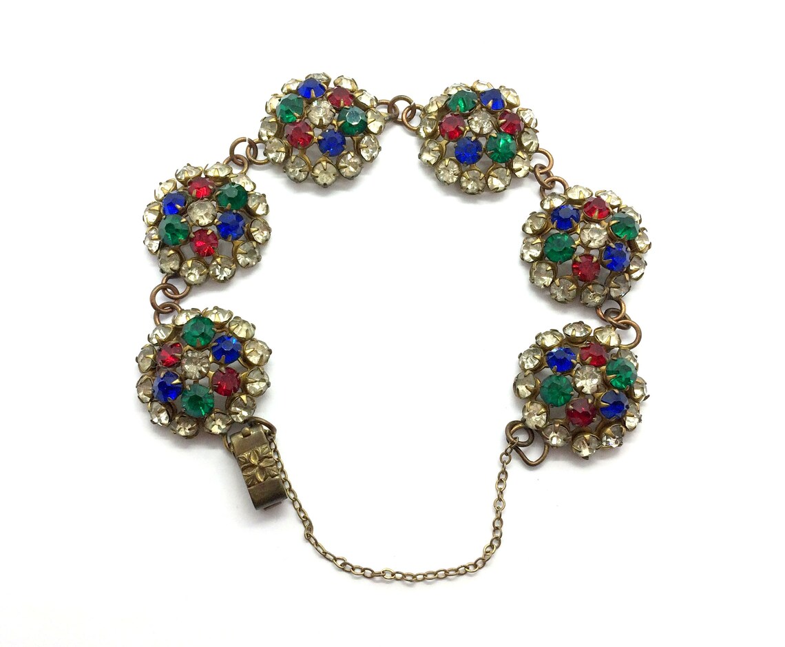 Antique Art Deco Czech Bohemian Multicolor Glass Rhinestones Etsy