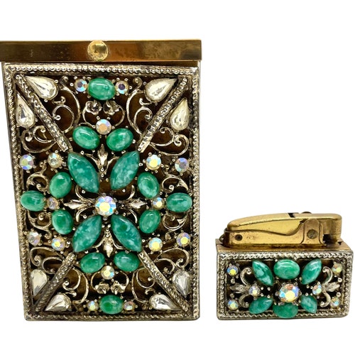 beaded cigarette case Vintage Iridescent Beaded Cigarette Case