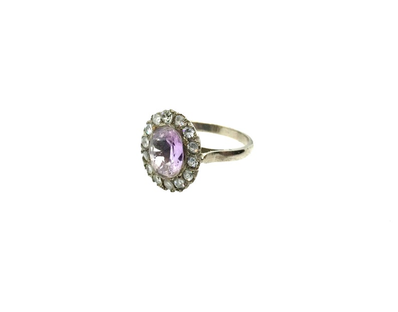 Antique Victorian Sterling Silver Natural Amethyst /& Clear Paste Stone Ring Size \u2013 OP