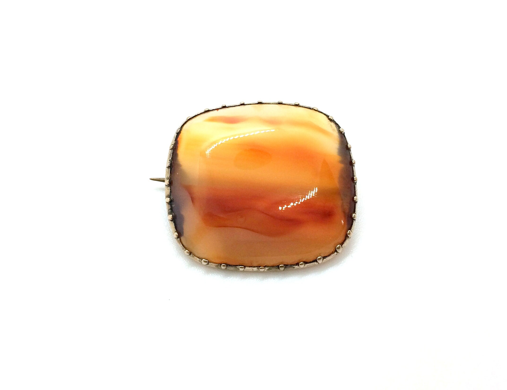 Antique Victorian Scottish 9ct Rose Gold Banded Agate Stone Lace Brooch
