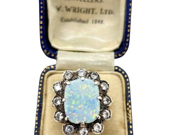 Antike Art-Deco-9 Karat Gold & Silber Klare Paste und Doublette Opal Cocktail-Ring-Größe - N / O