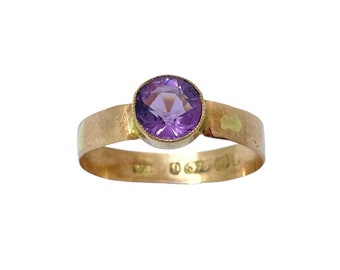 Antique Victorian Era 9ct Rose Gold Amethyst Paste Ring Size – O