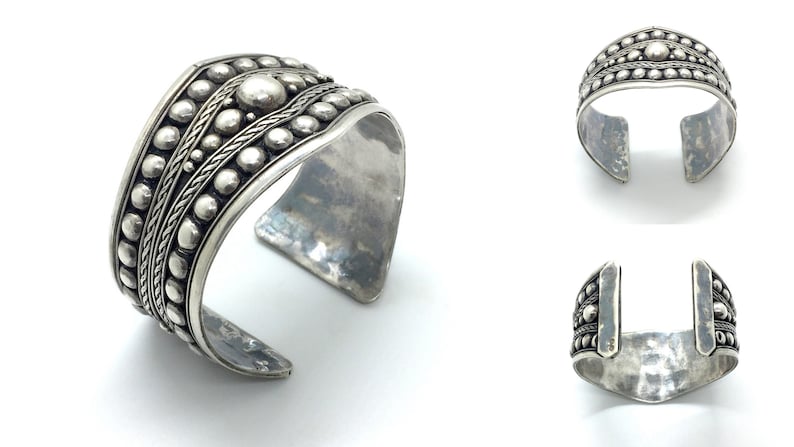 Vintage 70/'s Sterling Silver Modernist Era Ball Wide Cuff Bracelet