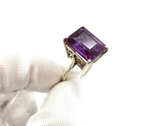 Vintage 70's Sterling Silver Asymmetric Rhodolite… - image 1