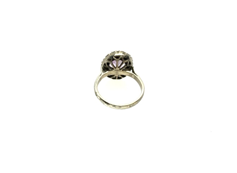 Antique Victorian Sterling Silver Natural Amethyst /& Clear Paste Stone Ring Size \u2013 OP