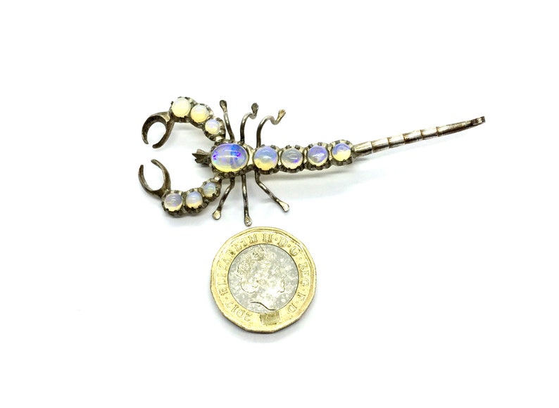 Antique Edwardian Silver Jelly Opal Scorpion Pin Brooch