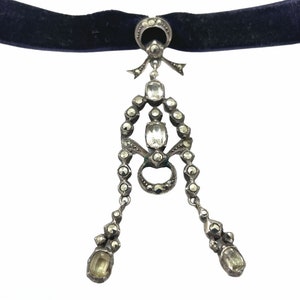 Antique Edwardian Era Swedish Silver Rock Crystal & Marcasite Bow Charm Pendant