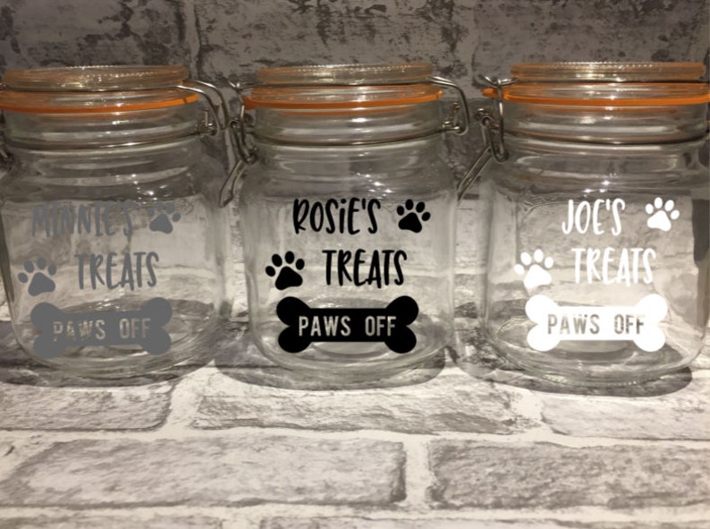 Dog Treat Jar Sticker Personalised Dog Sticker Dog Name Etsy
