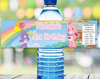 10 CARE BEARS PERSONALIZED BIRTHDAY PARTY FAVORS WATER BOTTLE LABELS WRAPPERS