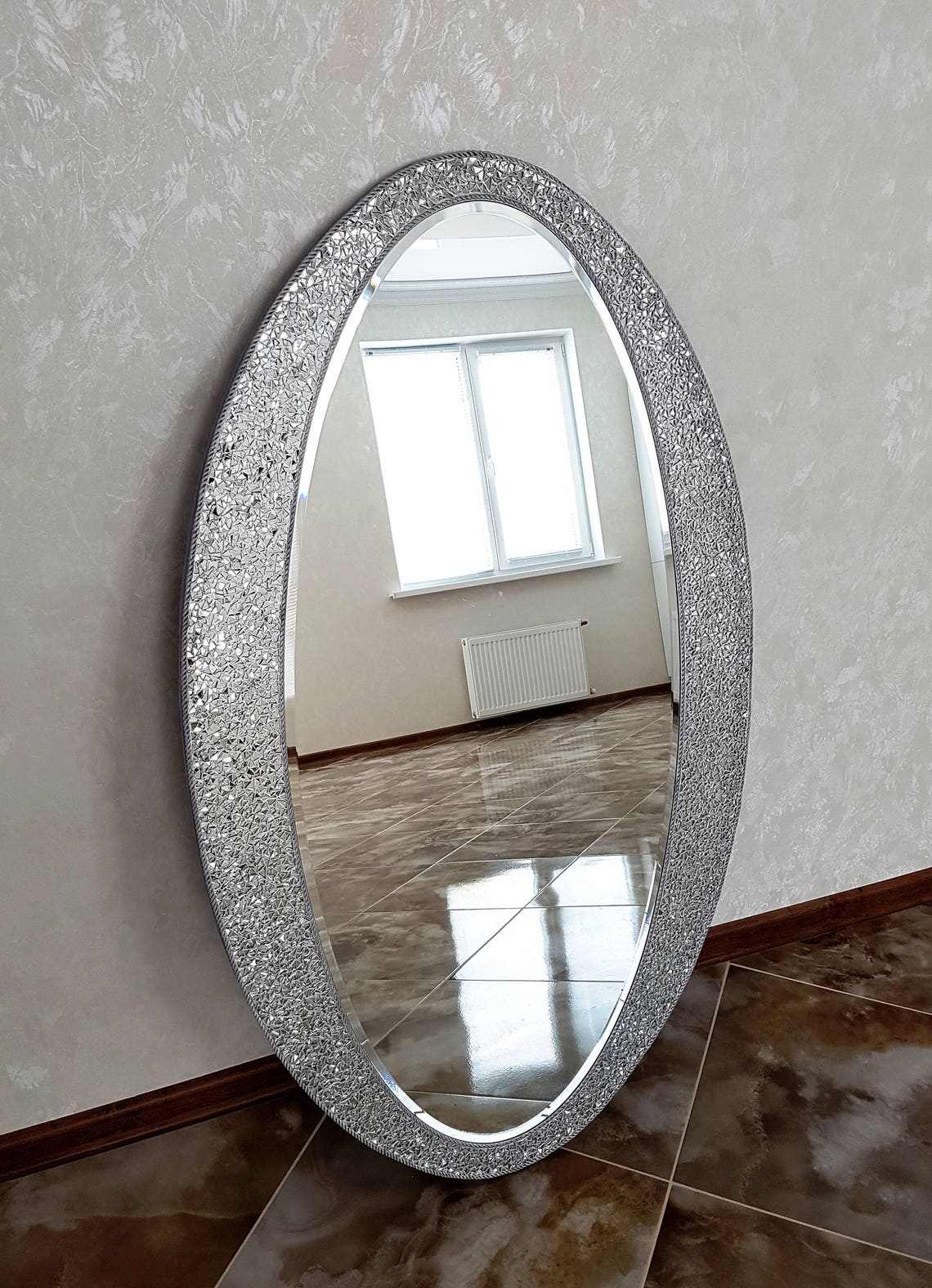 Oval wall mirror/ Large mirror with mosaic frame/ Made to Etsy