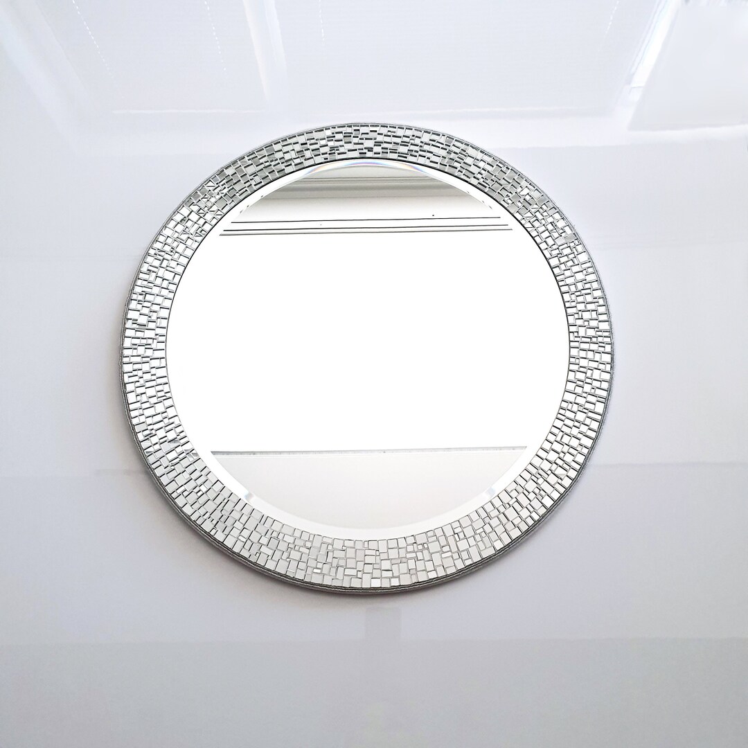 Mosaic Accent Mirror in White Round Modern Mirror MADE TO Etsy