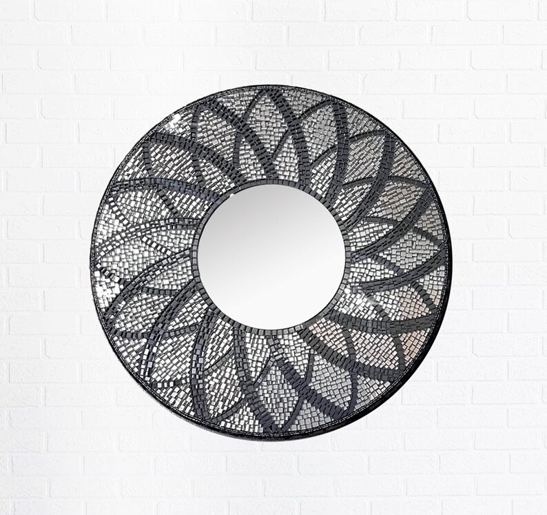 Decorative Mirror 24 Large Round Silver Black
