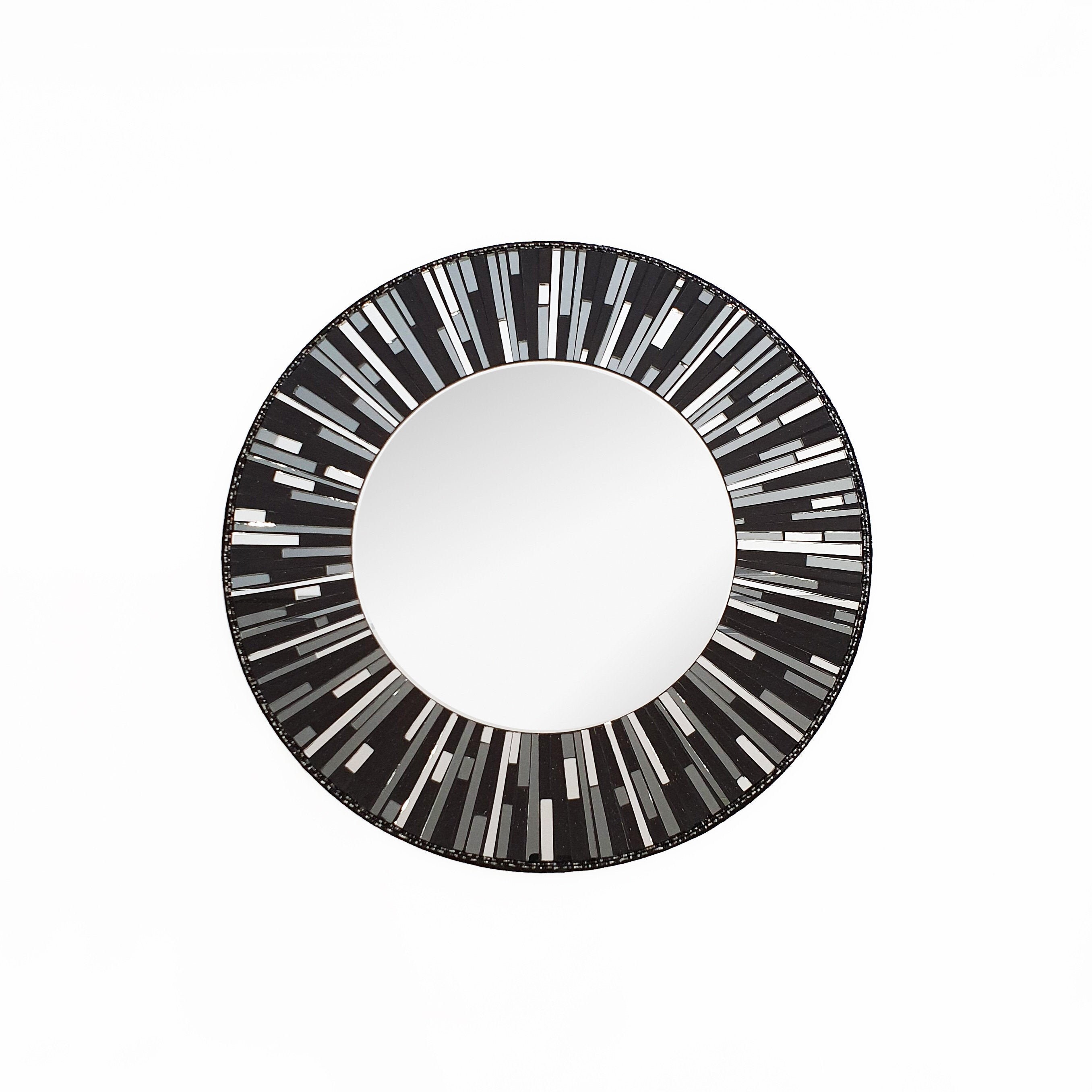 Round mirror wall 20/ Black mirror mosaic frame/ Hanging Etsy