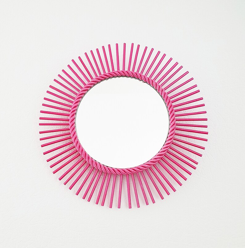 Small Wall Mirror Sunburst Mirror Pink Round Mirror Wood Etsy