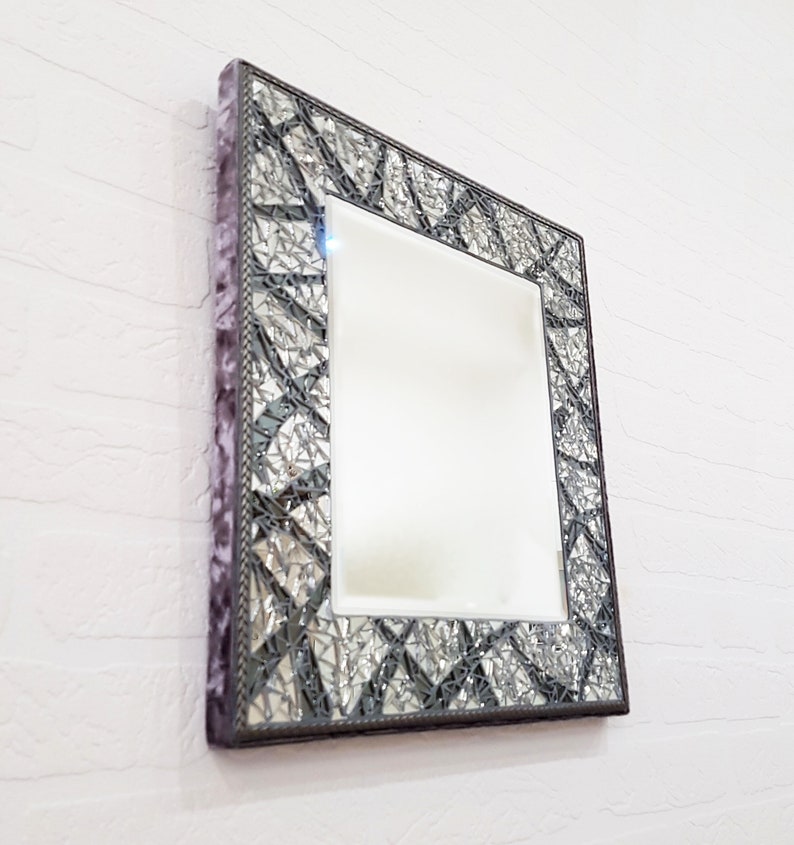 Mosaic mirror wall decor/ Rectangle mirror silver black/ Made Etsy