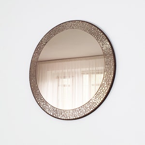 Bronze Mosaic Mirror Wall, Large Round Mirror Wall Decor, Mantel Mirror ...