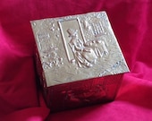 Brass Tea Caddy Box Welsh Lady and Crinoline Ladies, Copper lined