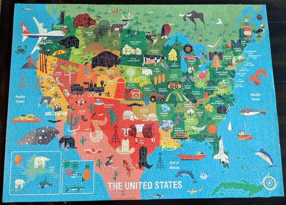 Barnes Noble Map Of The United States 1000 Pc Puzzle Etsy