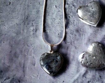 small heart pendant black moonstone larvikite