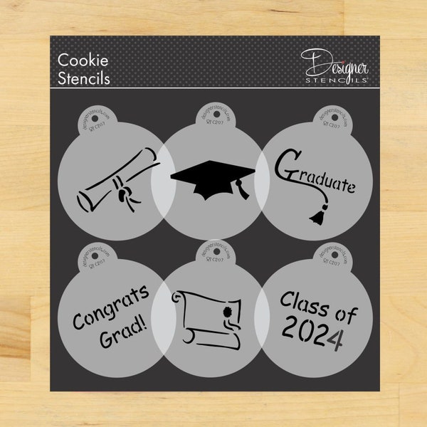 Graduate Round Cookie Stencil Set by Designer Stencils | Class of Cookie Stencil | Congrats Grads Cookie Stencil | Grad Party Stencil |