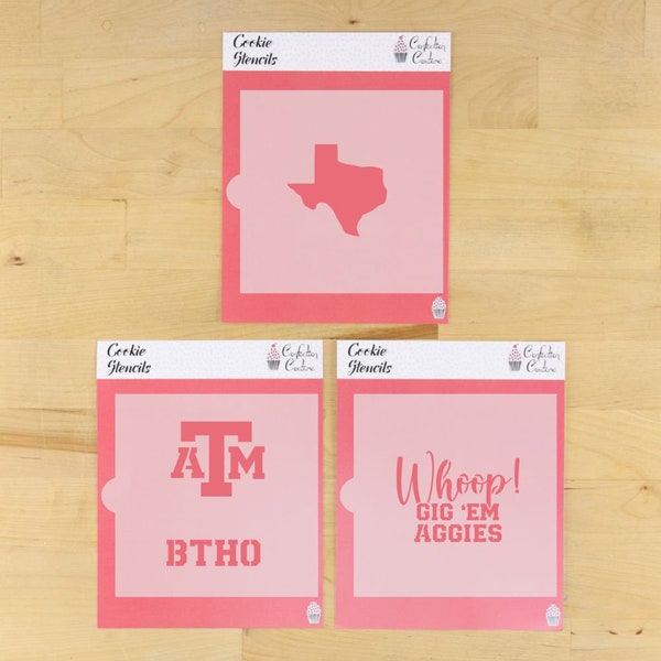 Aggies Cookie Stencil Set | ATM Cookie Stencils | ATM Cookies  | Texas AM Cookies | Aggies Cookies | Cookie Stencils for College Graduation