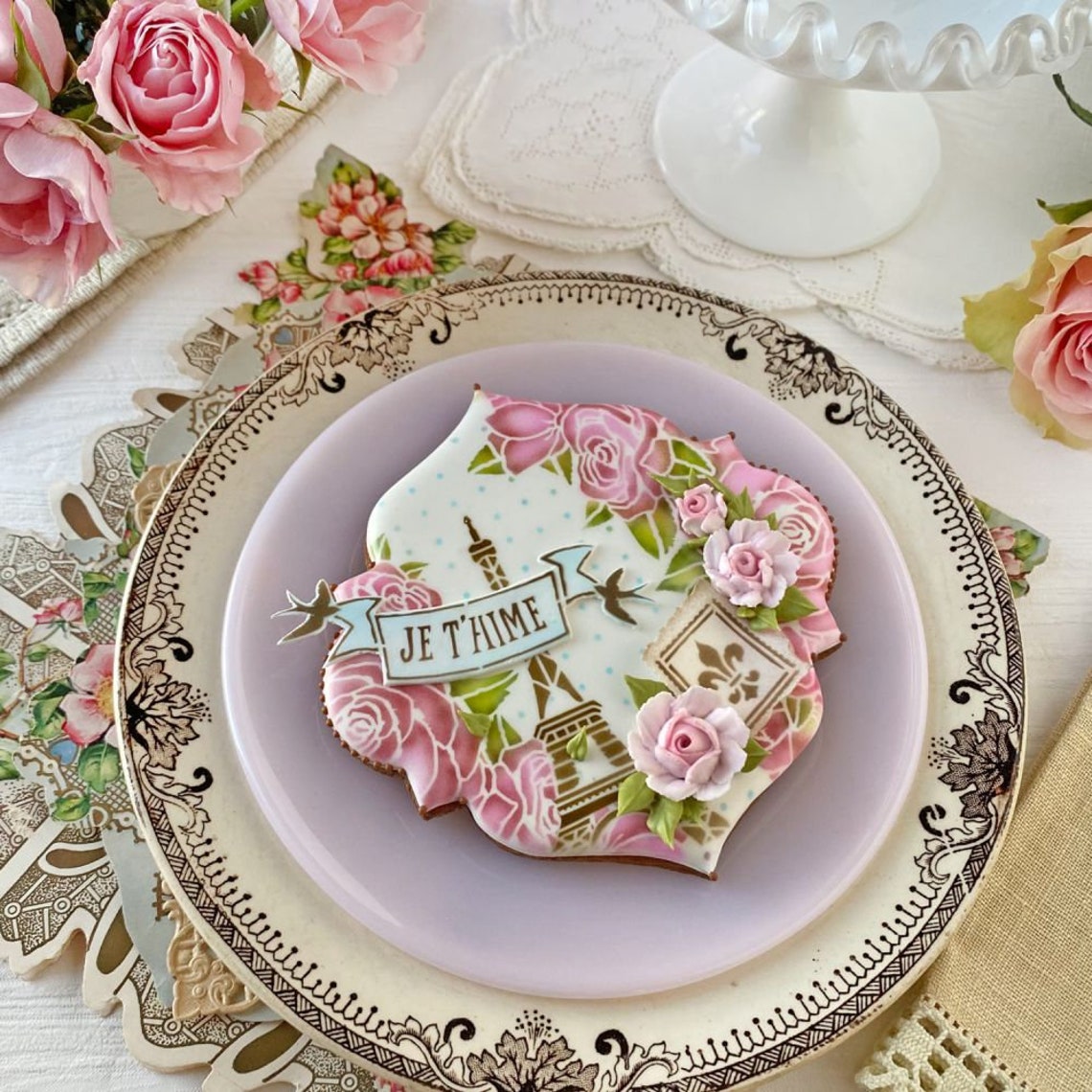 I Love Paris Cookie Stencil Set, Beige/Semi-Transparent, Fits 3 Inch
