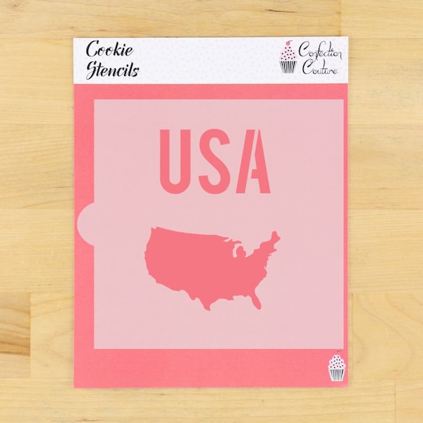 USA Accent Cookie Stencil With Matching Cutter | USA Map Cookie Stencil | Patriotic Cookie Stencil | | Arts & Crafts | Confection Couture |