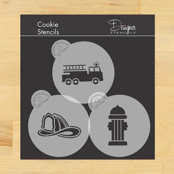 Firemen Round Cookie Stencil Set by Designer Stencils | Fire Truck Cookie Stencil | Fire Hydrant Stencil | Fire Department Arts & Crafts |