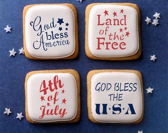 Patriotic Messages Cookie Stencil | 4th of July Cookie Stencils | Cookies for the 4th of July | God Bless America Stencil |
